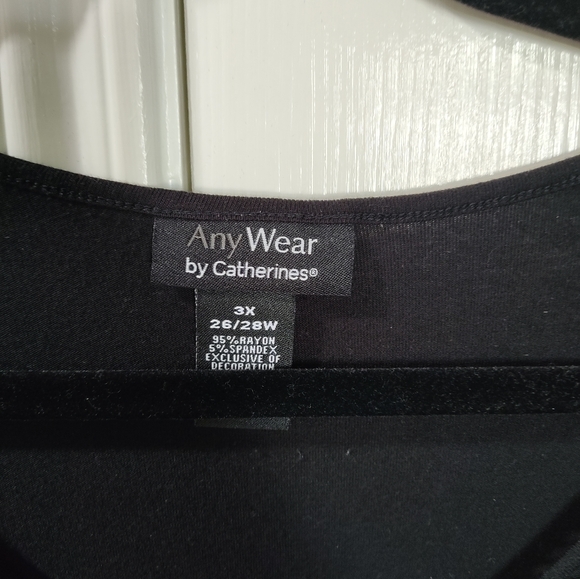 Catherines Anywear Stretch Knit Soft Tunic Blouse 26W/28W Long Plus Black Top - Picture 8 of 9